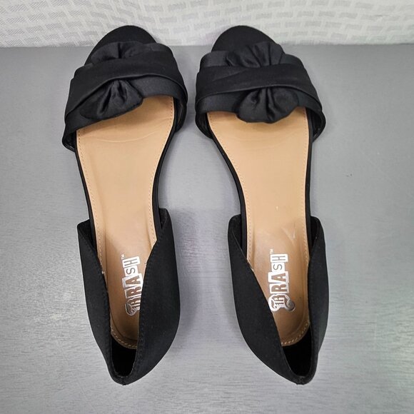 Brash Women's Black Bow Front Peep Toe Flats Size 9.5 - Picture 4 of 9